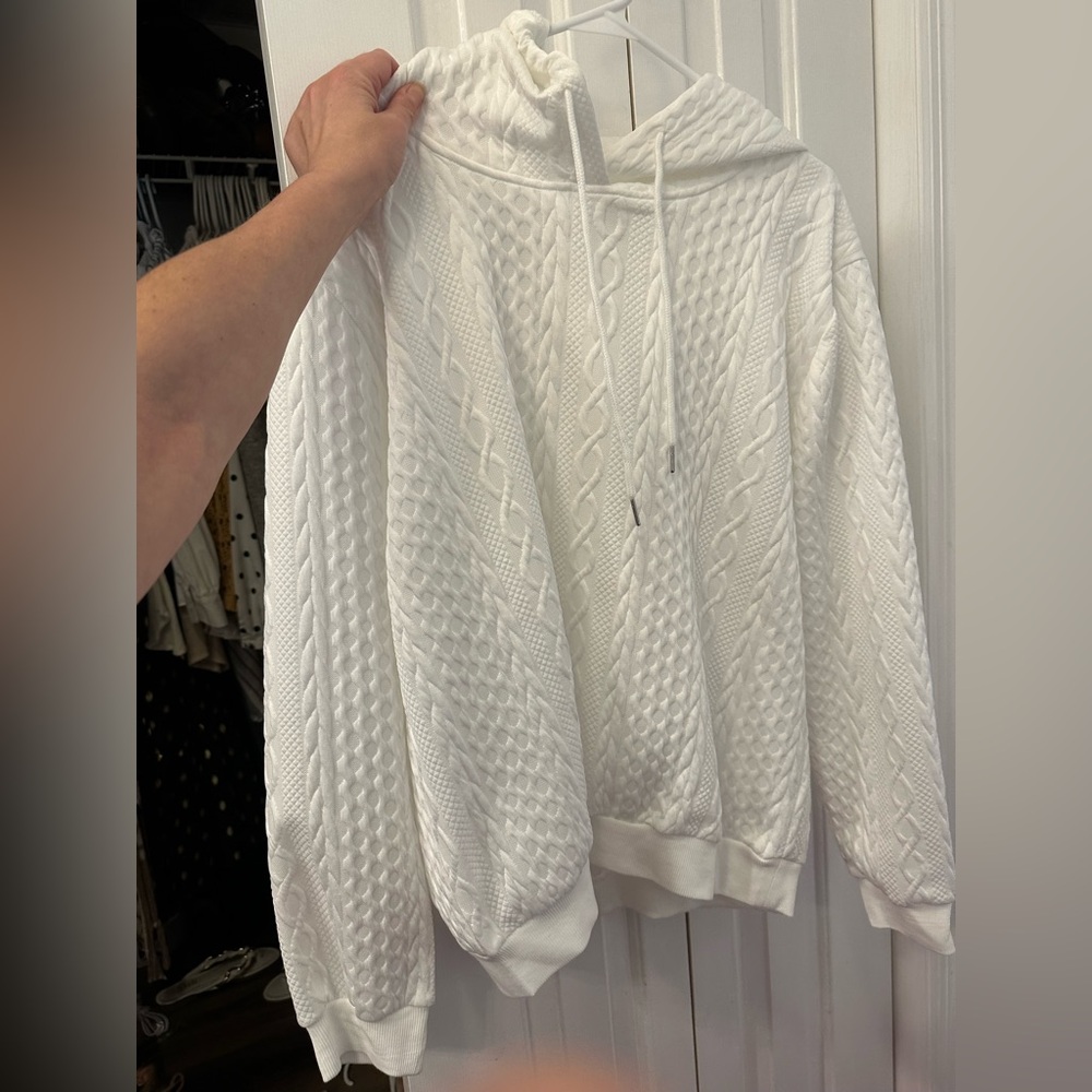 Women's White Cable Knit hoodie Sweater